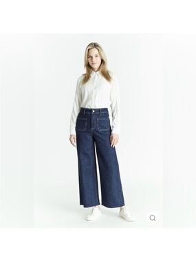 Oat New York High Rise Cropped Wide Leg Jeans Raw Hem Sz 27/4